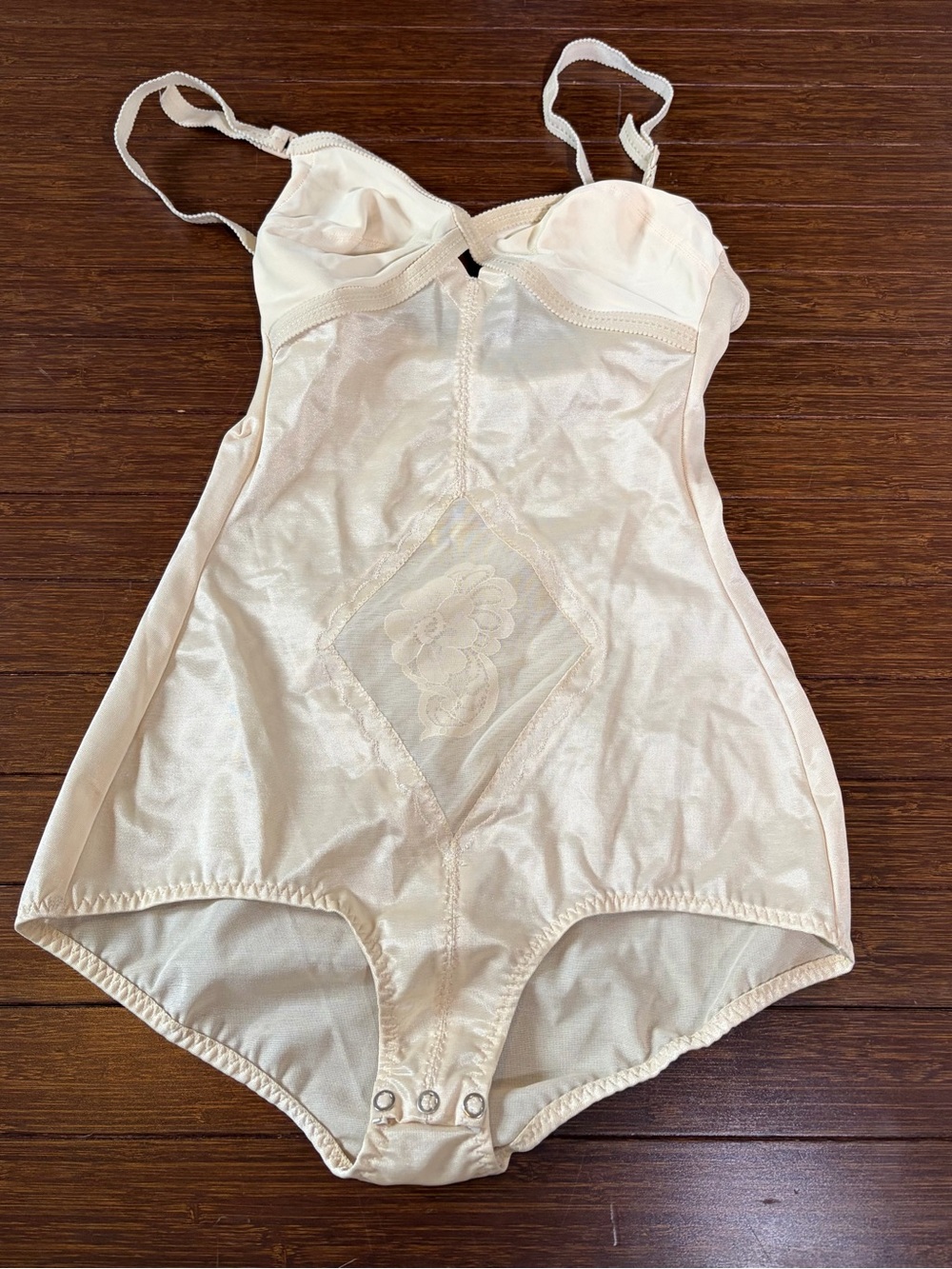 Vintage Exquisite Form Shaper BODYSUIT Girdle Bra Snap button Crotch Size 34B